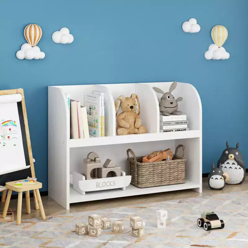 Whisen Kids Bookcase with 4 Compartments, Storage Book Shelf, Storage Display, Rack, Toy Organizer - White