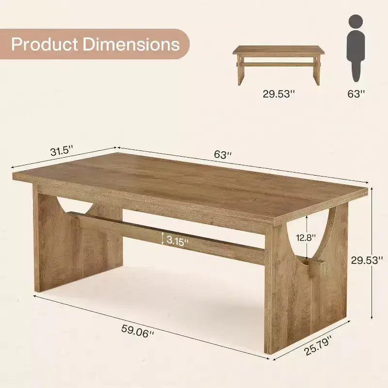 Lantine Farmhouse Dining Table for 4-6 People, 63 Large Rectangular Kitchen Dining Room Table for Kitchen Living Room, Rustic Brown