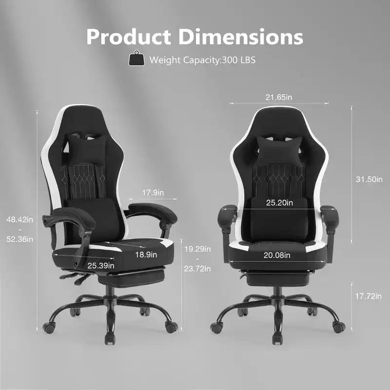Chaise de jeu Bestier avec support lombaire, chaise de bureau avec hauteur réglable, accoudoirs et appuie-tête, roues rotatives à 360°