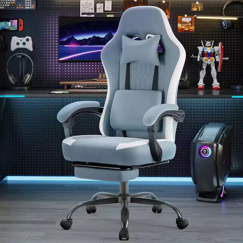 Chaise de jeu Bestier avec support lombaire, chaise de bureau avec hauteur réglable, accoudoirs et appuie-tête, roues rotatives à 360°