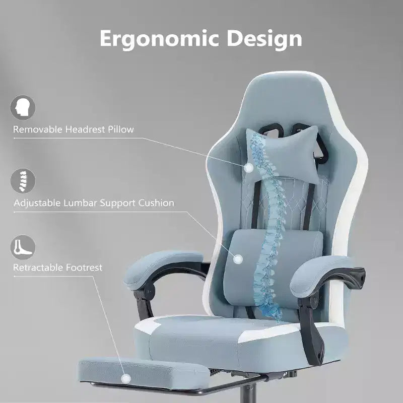 Chaise de jeu Bestier avec support lombaire, chaise de bureau avec hauteur réglable, accoudoirs et appuie-tête, roues rotatives à 360°