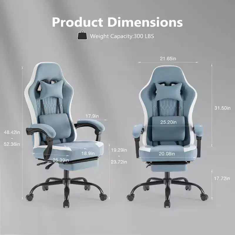 Chaise de jeu Bestier avec support lombaire, chaise de bureau avec hauteur réglable, accoudoirs et appuie-tête, roues rotatives à 360°