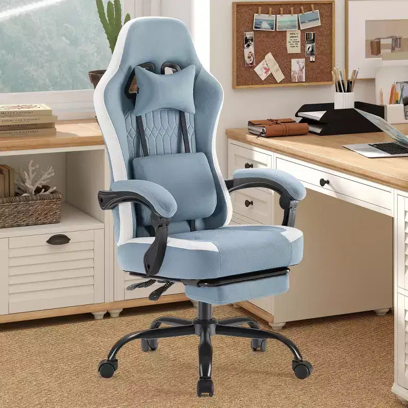 Chaise de jeu Bestier avec support lombaire, chaise de bureau avec hauteur réglable, accoudoirs et appuie-tête, roues rotatives à 360°