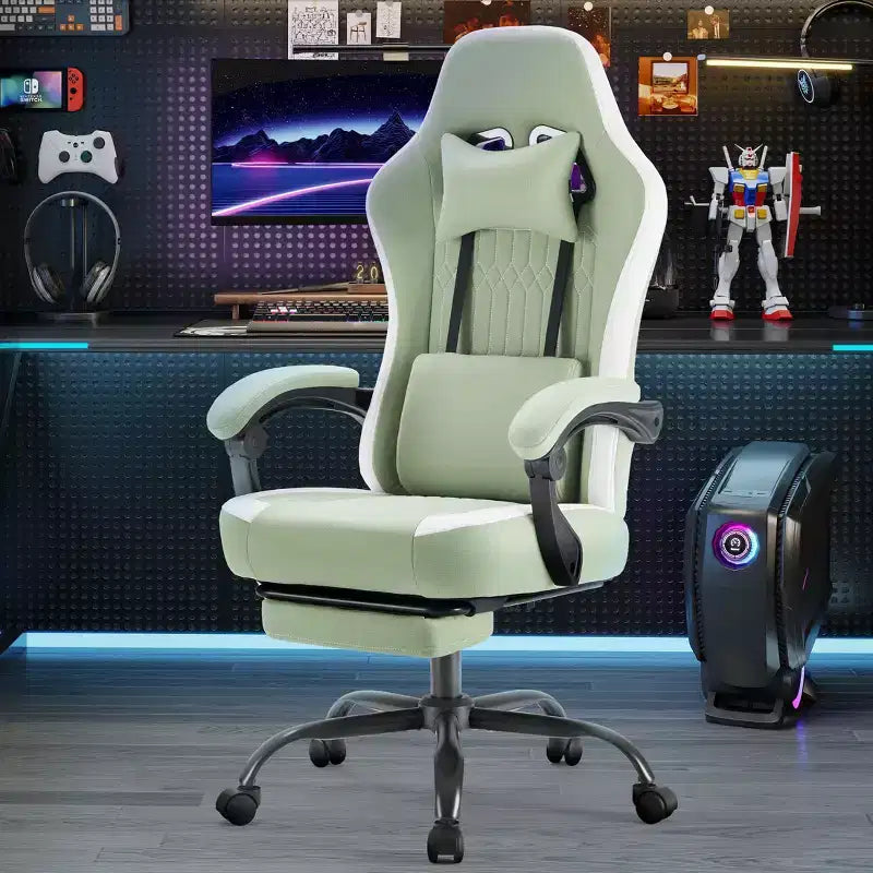 Chaise de jeu Bestier avec support lombaire, chaise de bureau avec hauteur réglable, accoudoirs et appuie-tête, roues rotatives à 360°