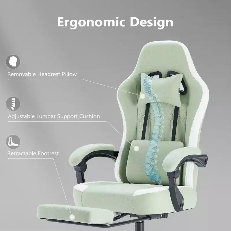 Chaise de jeu Bestier avec support lombaire, chaise de bureau avec hauteur réglable, accoudoirs et appuie-tête, roues rotatives à 360°