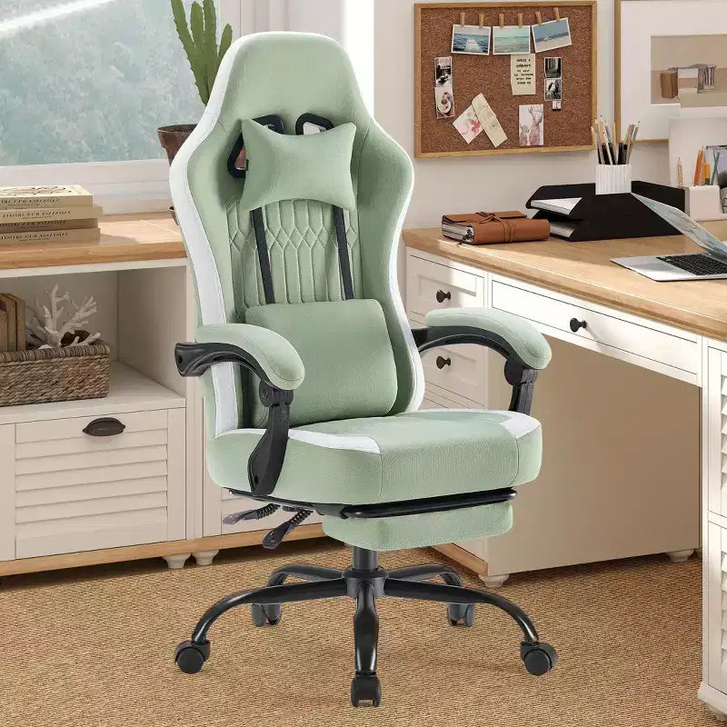 Chaise de jeu Bestier avec support lombaire, chaise de bureau avec hauteur réglable, accoudoirs et appuie-tête, roues rotatives à 360°