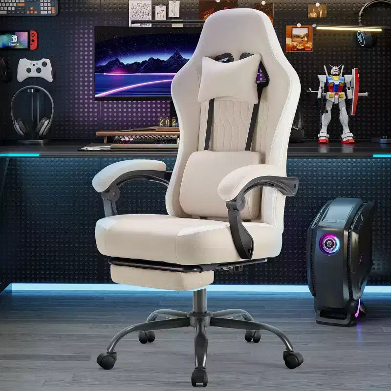 Chaise de jeu Bestier avec support lombaire, chaise de bureau avec hauteur réglable, accoudoirs et appuie-tête, roues rotatives à 360°