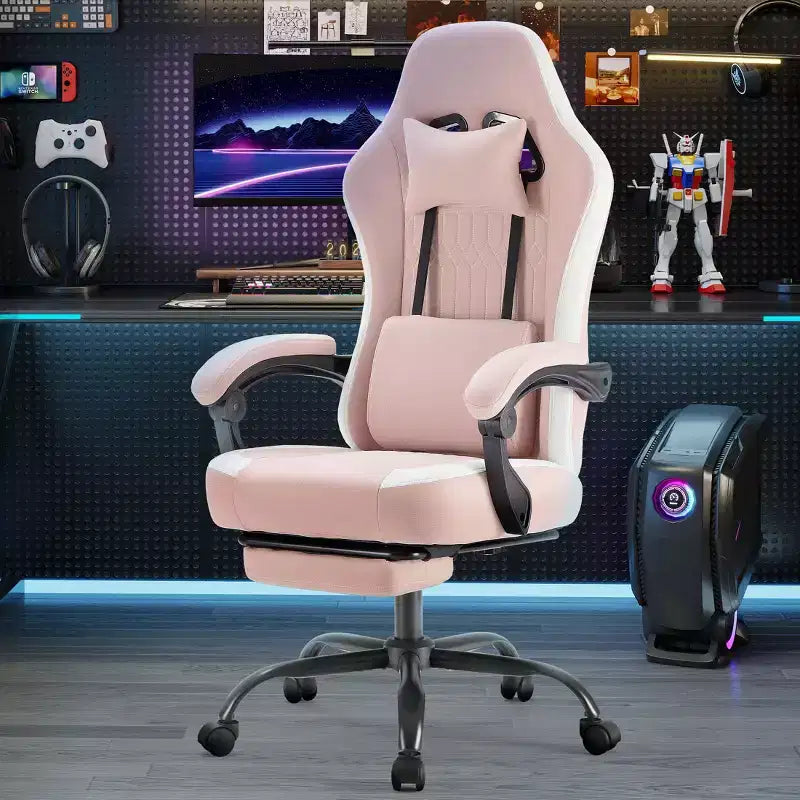 Chaise de jeu Bestier avec support lombaire, chaise de bureau avec hauteur réglable, accoudoirs et appuie-tête, roues rotatives à 360°