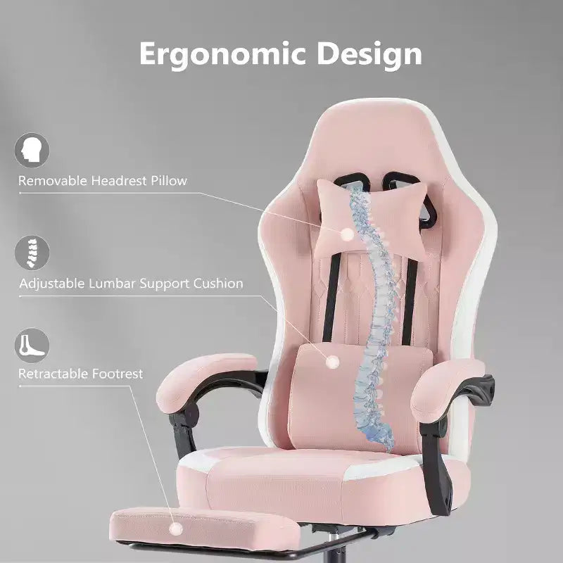Chaise de jeu Bestier avec support lombaire, chaise de bureau avec hauteur réglable, accoudoirs et appuie-tête, roues rotatives à 360°