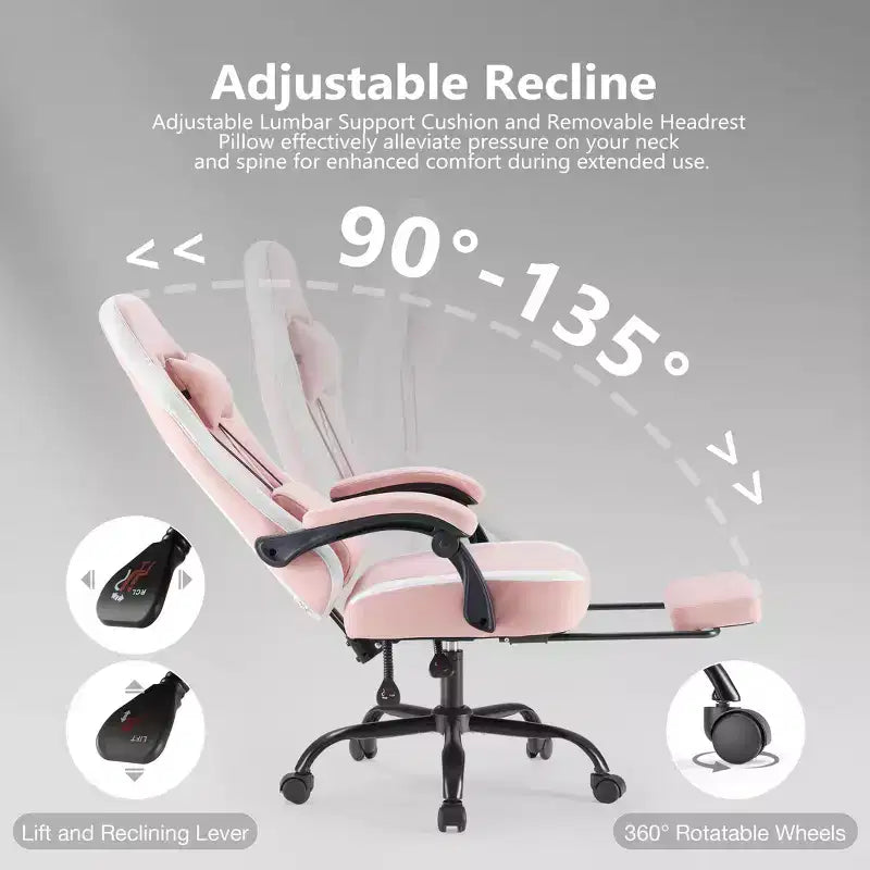 Chaise de jeu Bestier avec support lombaire, chaise de bureau avec hauteur réglable, accoudoirs et appuie-tête, roues rotatives à 360°