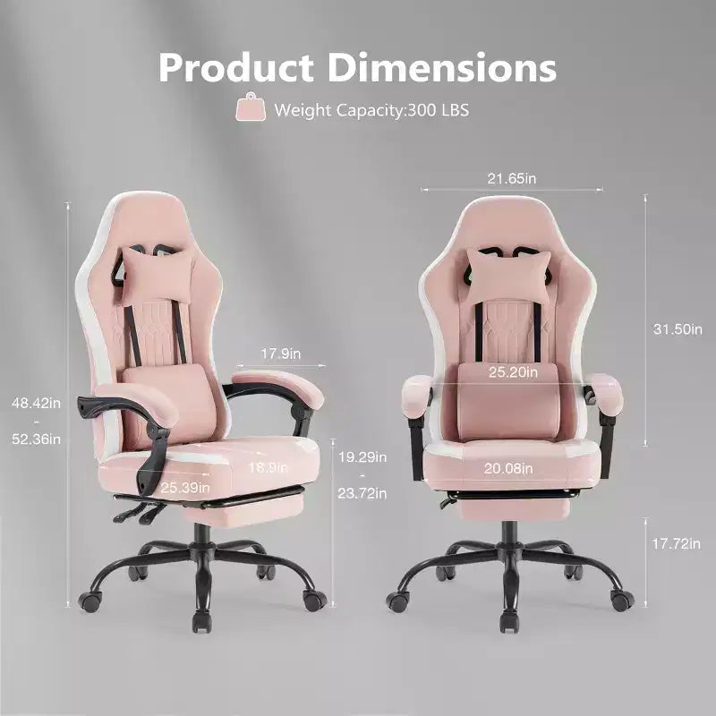 Chaise de jeu Bestier avec support lombaire, chaise de bureau avec hauteur réglable, accoudoirs et appuie-tête, roues rotatives à 360°