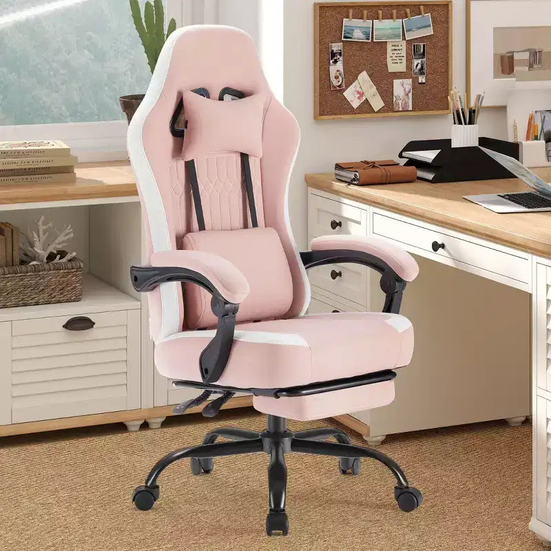 Chaise de jeu Bestier avec support lombaire, chaise de bureau avec hauteur réglable, accoudoirs et appuie-tête, roues rotatives à 360°