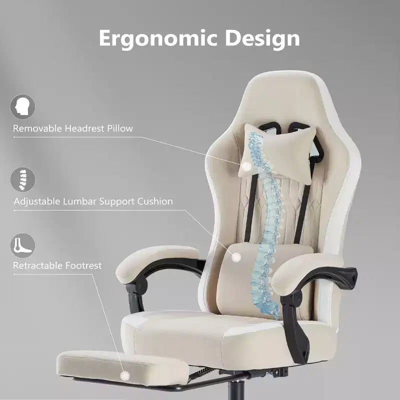 Chaise de jeu Bestier avec support lombaire, chaise de bureau avec hauteur réglable, accoudoirs et appuie-tête, roues rotatives à 360°