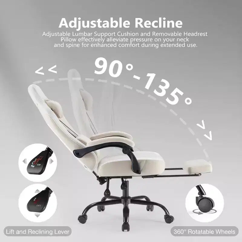 Chaise de jeu Bestier avec support lombaire, chaise de bureau avec hauteur réglable, accoudoirs et appuie-tête, roues rotatives à 360°