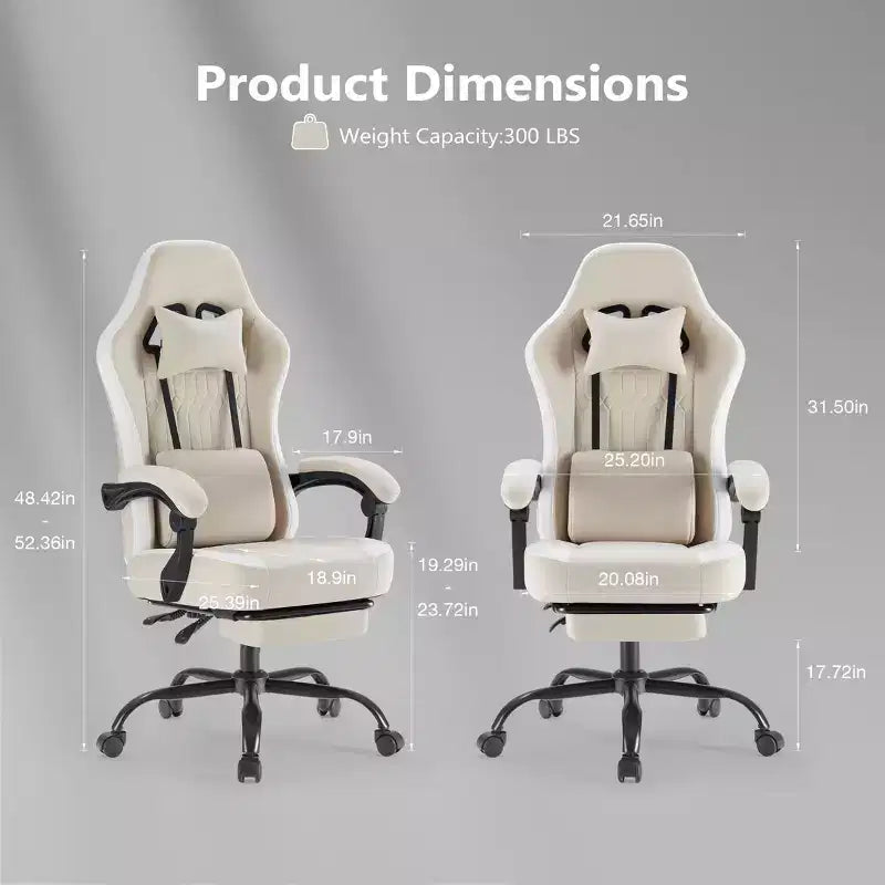 Chaise de jeu Bestier avec support lombaire, chaise de bureau avec hauteur réglable, accoudoirs et appuie-tête, roues rotatives à 360°
