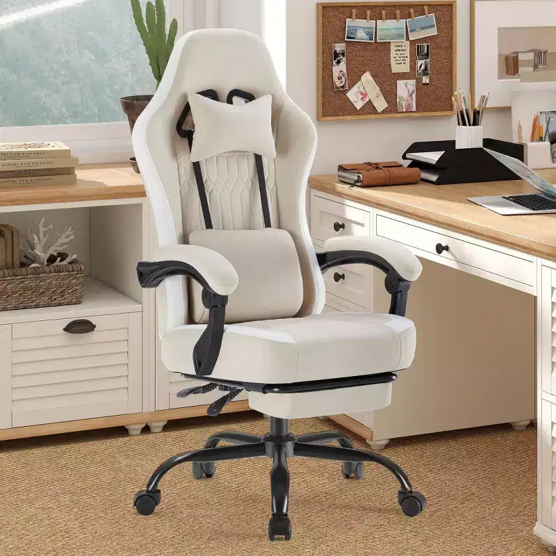 Chaise de jeu Bestier avec support lombaire, chaise de bureau avec hauteur réglable, accoudoirs et appuie-tête, roues rotatives à 360°