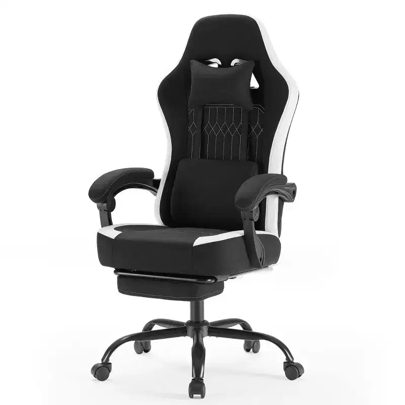 Chaise de jeu Bestier avec support lombaire, chaise de bureau avec hauteur réglable, accoudoirs et appuie-tête, roues rotatives à 360°