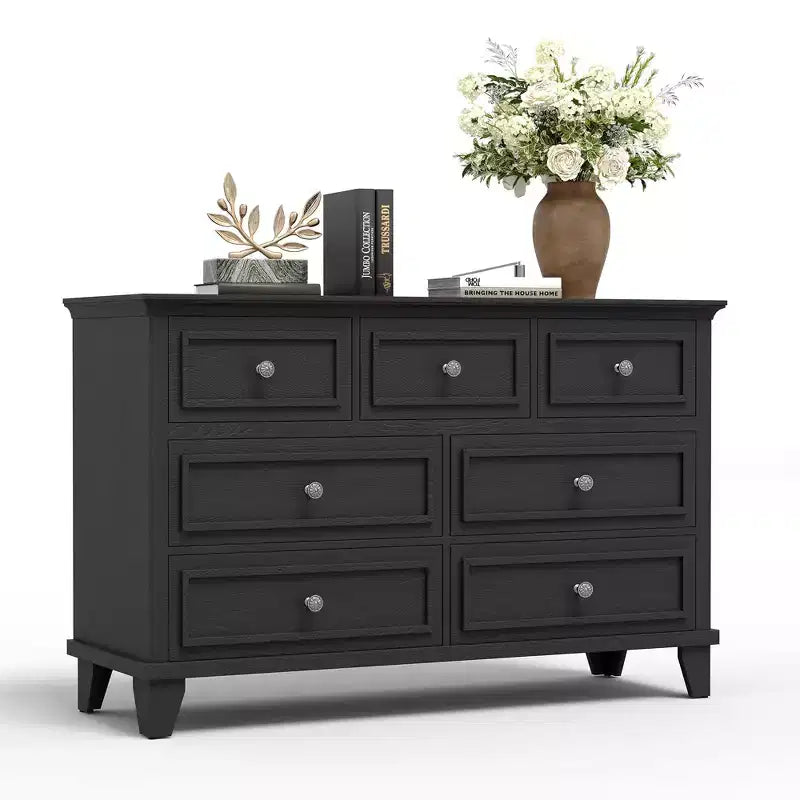 Seven-drawer chest of drawers, 47-inch storage drawers, metal handles, thickened tabletop, vintage wood finish, suitable for hallways and bedrooms.