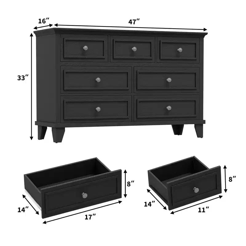 Seven-drawer chest of drawers, 47-inch storage drawers, metal handles, thickened tabletop, vintage wood finish, suitable for hallways and bedrooms.