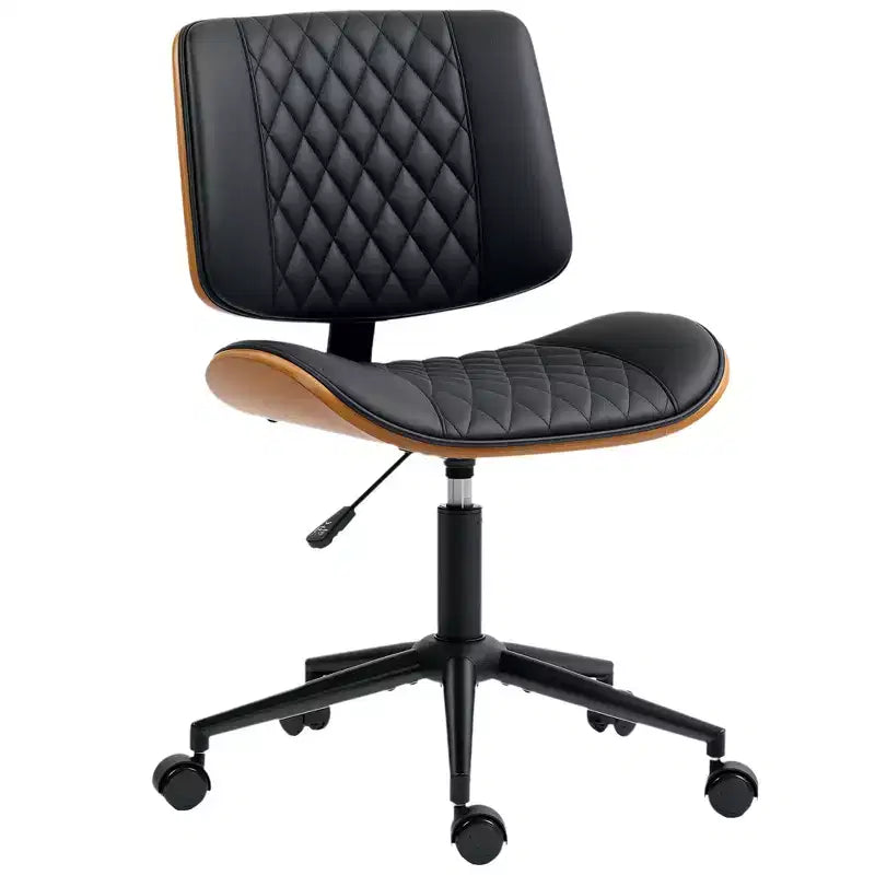 Home Office Chair No Arms with Wheels, PU Leather Desk Chair with Adjustable Height, 360 Swivel for Reading