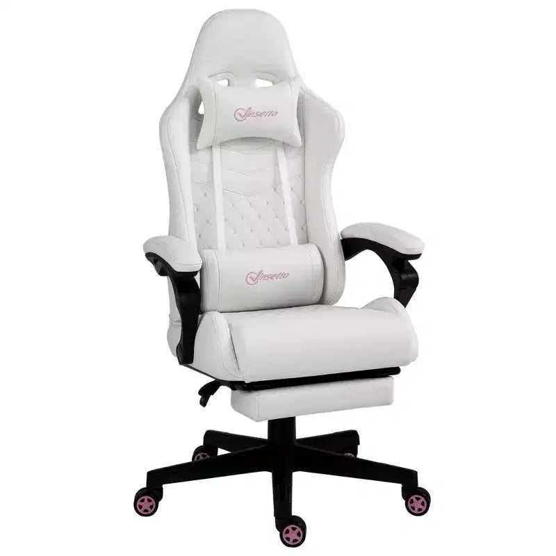 High Back PU Leather Gaming Chair, Racing Computer Chair with Swivel Wheels, Retractable Footrest, Headrest, Lumbar Support, and Armrest