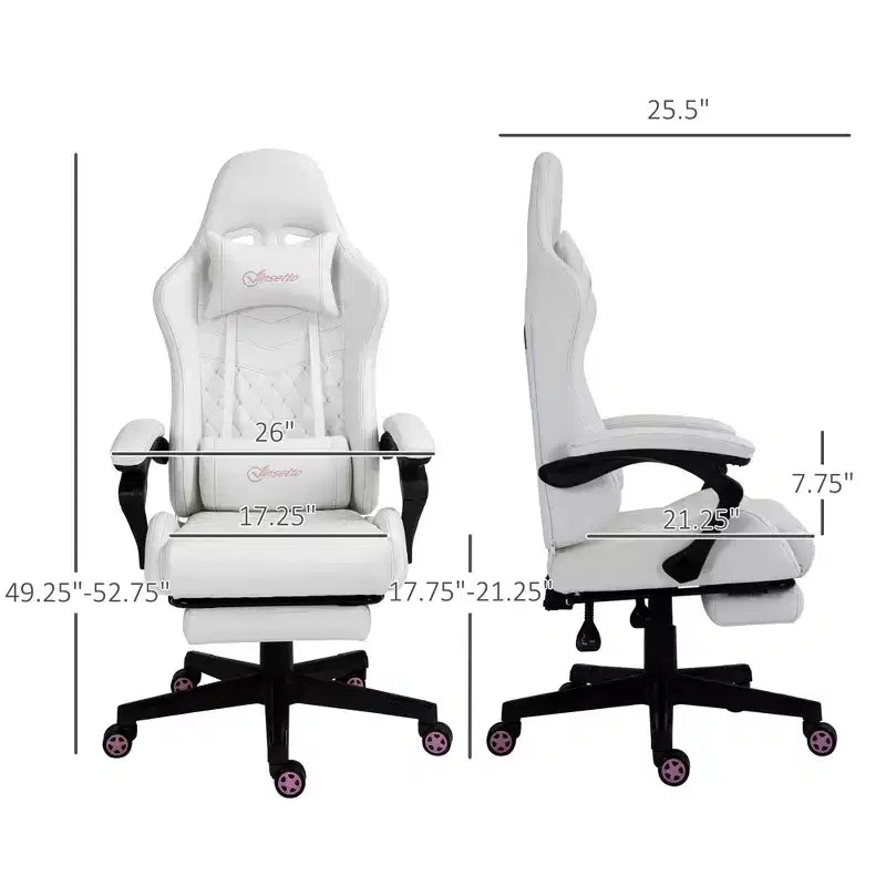 Chaise de jeu en cuir PU à dossier haut, Chaise d'ordinateur de course avec roulettes pivotantes, repose-pieds rétractable, appui-tête, support lombaire et accoudoirs
