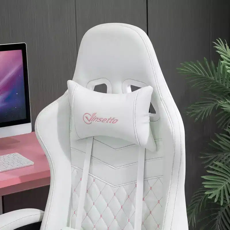 Chaise de jeu en cuir PU à dossier haut, Chaise d'ordinateur de course avec roulettes pivotantes, repose-pieds rétractable, appui-tête, support lombaire et accoudoirs