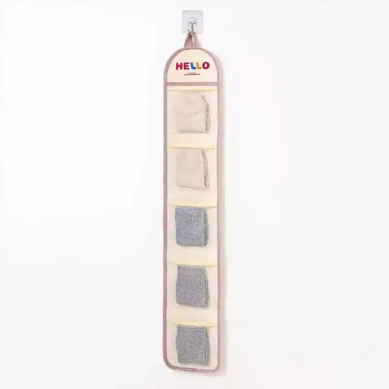 Alilang Hanging Wall Storage Organizer with multiple Mesh Pockets and HELLO Print Design