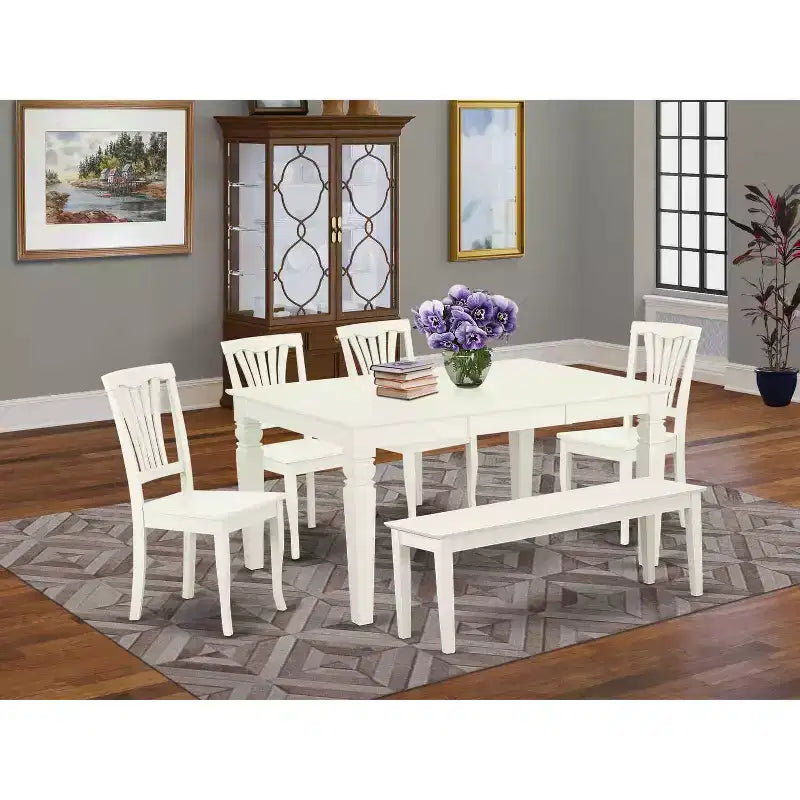 Farmhouse Dining Set - 6 Rectangular Table & 4 Chairs + Bench - 42/60 Inch