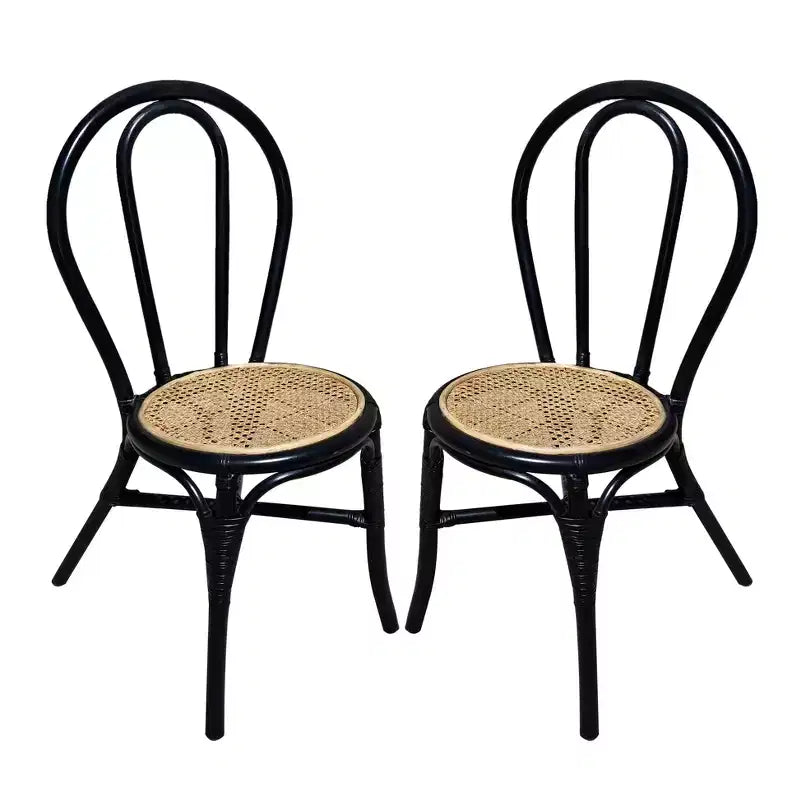 GDFStudio Corbin Modern Rattan and Wood Dining Chair with High-Back (Set of 2)