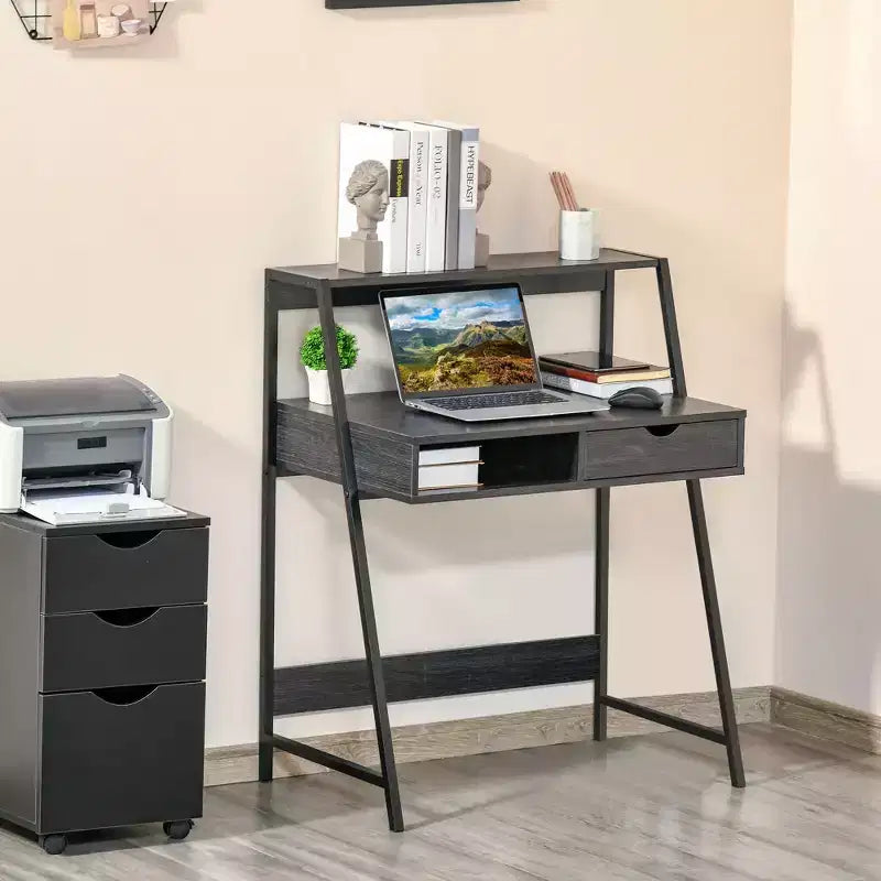 Home Office desk, Computer Desk for Small Spaces, Study Table with Drawer and Storage Shelves