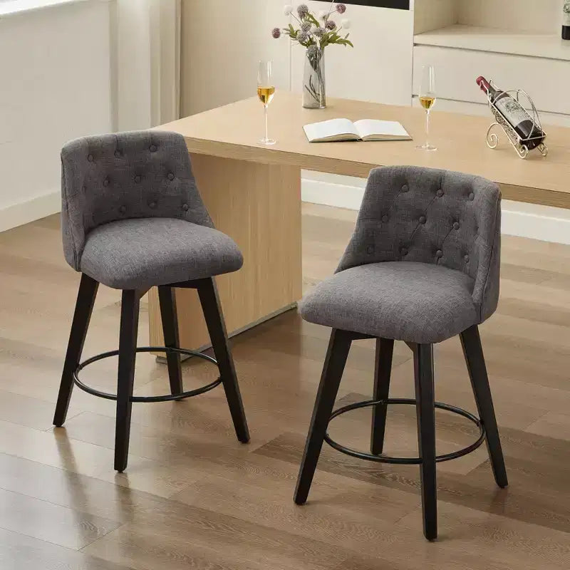 MAYEERTY Grey 360 Swivel Bar Stools (Set of 2) - Solid Wood Frame Counter Height Stools for Home Bar