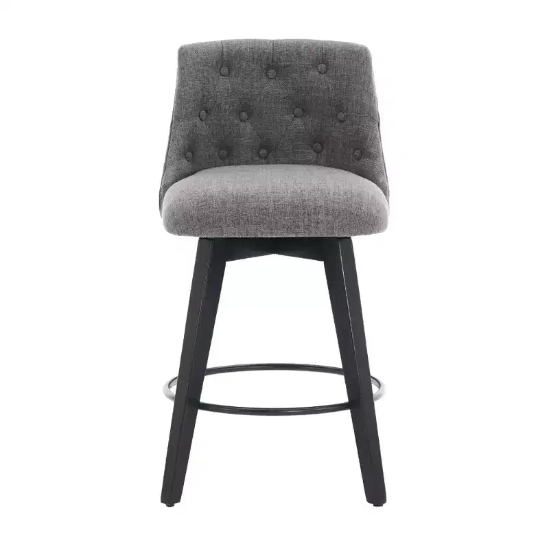 MAYEERTY Grey 360 Swivel Bar Stools (Set of 2) - Solid Wood Frame Counter Height Stools for Home Bar