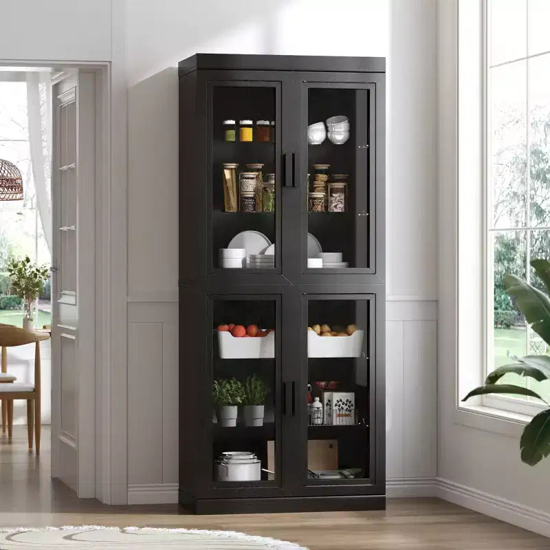 Dovelina Wooden Decorative Bookshelf with Glass Doors and Adjustable Shelves TV Stands - 45
