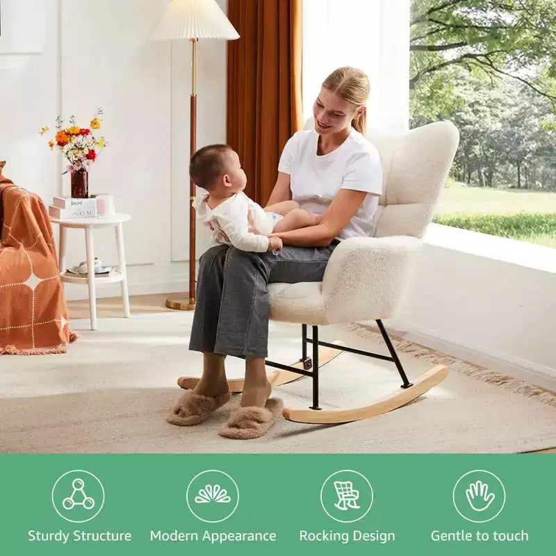 MAYEERTY Teddy Upholstered Modern Glider Rocker High Backrest Reading Chair for Nursery Bedroom Living Room