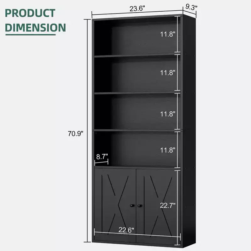 Celebalcony Bookshelf, Industrial Bookshelves and Bookcases with Doors Floor Standing 6 Shelf Display Storage Shelves 70.6 inches Tall