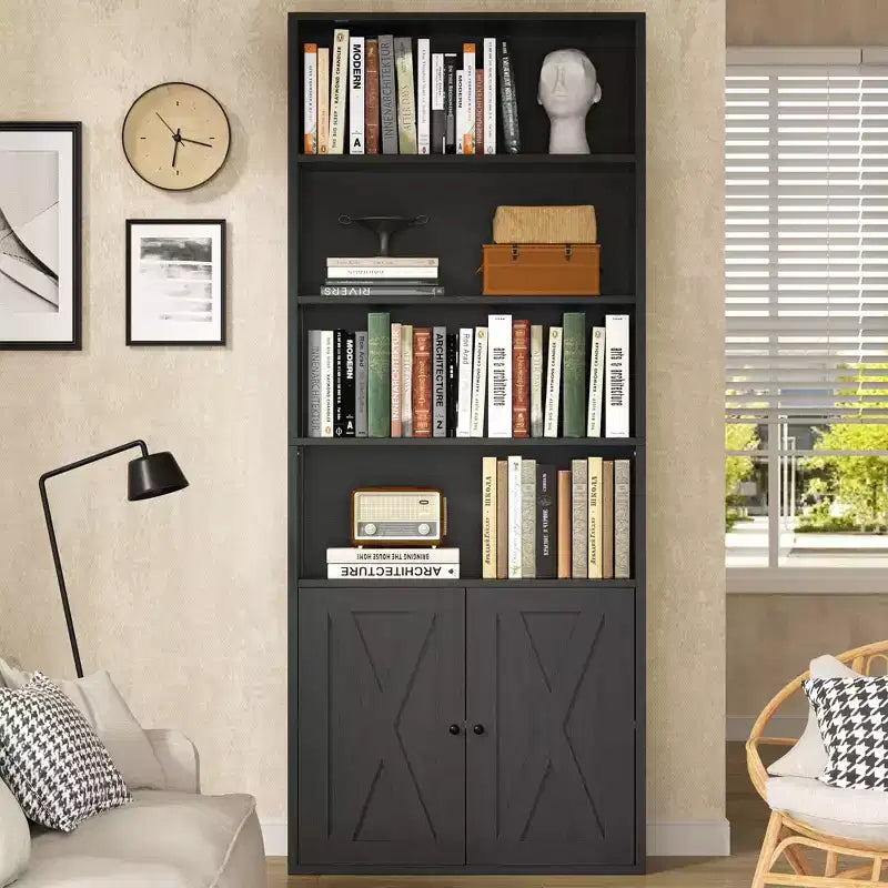 Celebalcony Bookshelf, Industrial Bookshelves and Bookcases with Doors Floor Standing 6 Shelf Display Storage Shelves 70.6 inches Tall