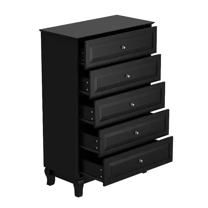 Famapy Black/White 5 - Drawer Vertical Dresser,Drawer Chest with Textured Glossy Finish,Tall Storage Cabinet,Side Tatble for Bedroom/Living Room