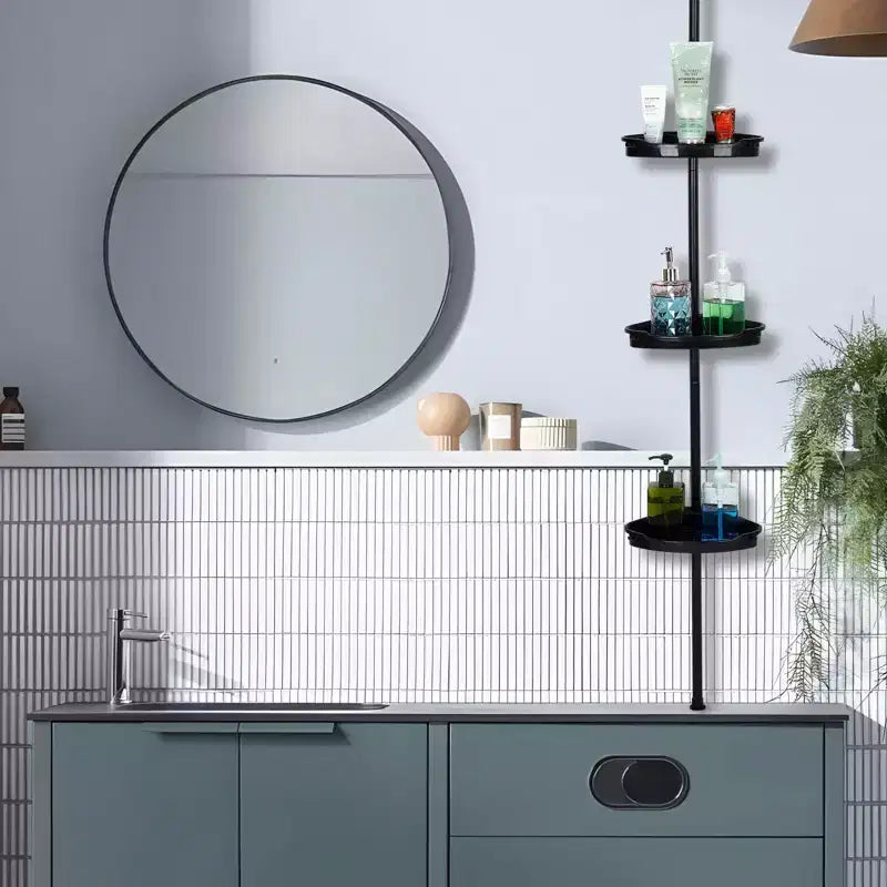Corner Shower Caddy Tension Pole, Rust-Resistant Bathroom Storage Organizer with 4-Tier Adjustable Shelves & Rubber Pad