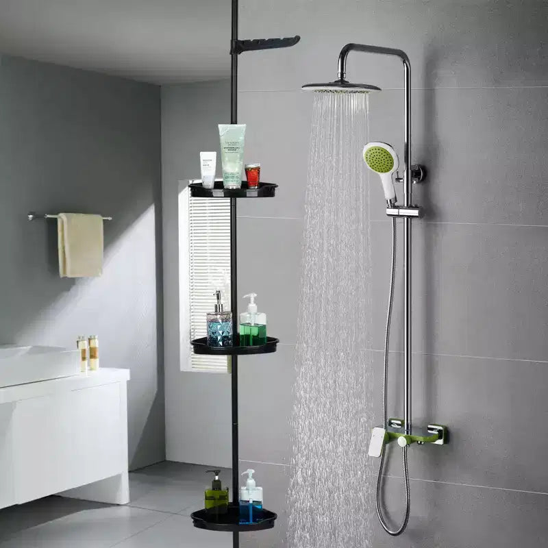 Corner Shower Caddy Tension Pole, Rust-Resistant Bathroom Storage Organizer with 4-Tier Adjustable Shelves & Rubber Pad