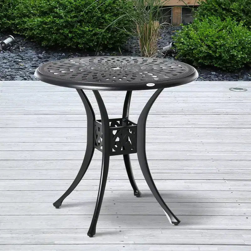 30 Round Patio Dining Table with Umbrella Hole, Antique Cast Aluminum Outdoor Bistro Table Only