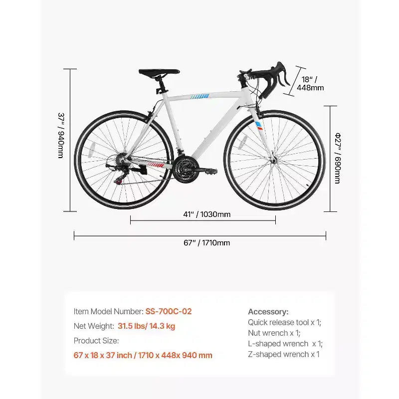 Vélo de route 21 vitesses en acier au carbone avec transmission Shimano, pneus 700x25C et guidon de course pour trajets quotidiens