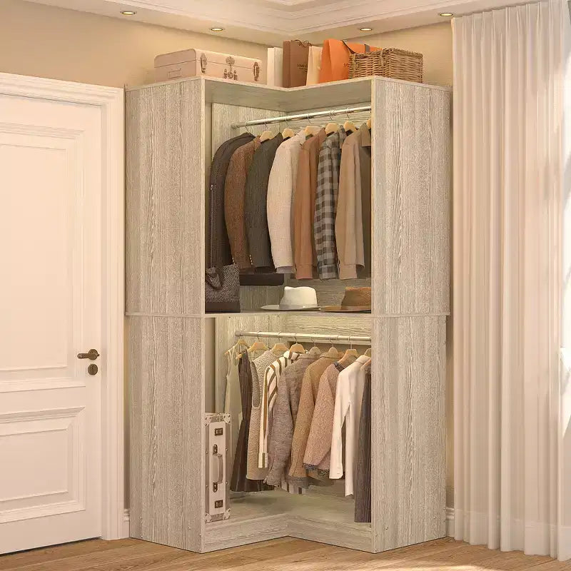 Besiost Corner Closet Organizer with Hanging Rods, Freestanding Closet System