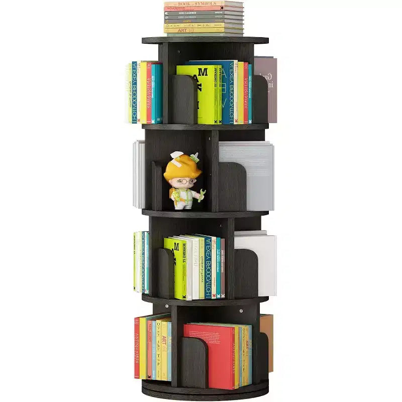 3 Tier Rotating Bookshelf Tower, 360 Spinning Wooden Narrow Bookcase, Kids Adults Vertical Organizer for Bedroom Living Room