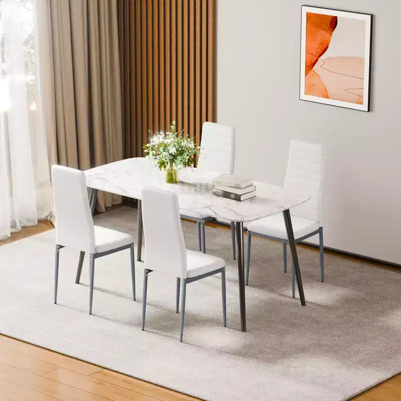 VEVOR Modern Dining Room Accent Chairs Set of 6, Upholstered Leather Side Chair , Kitchen Table Chair with Thick Cushions and Metal Legs, White