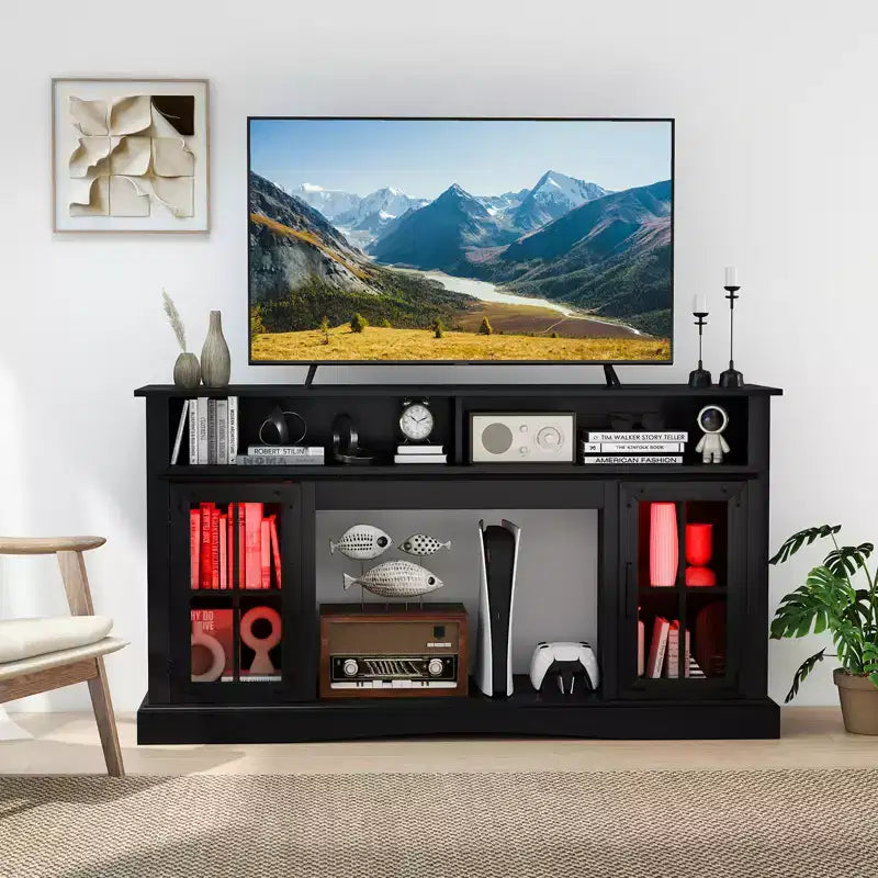 Costway TV Stand w/LED Lights & Remote Control Storage Cabinets & Adjustable Shelves