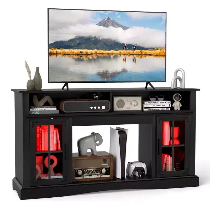 Costway TV Stand w/LED Lights & Remote Control Storage Cabinets & Adjustable Shelves