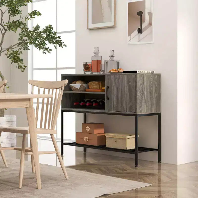 Costway Buffet Sideboard w/ Power Outlets & USB Ports Drink Racks & Storage Shelves Rustic