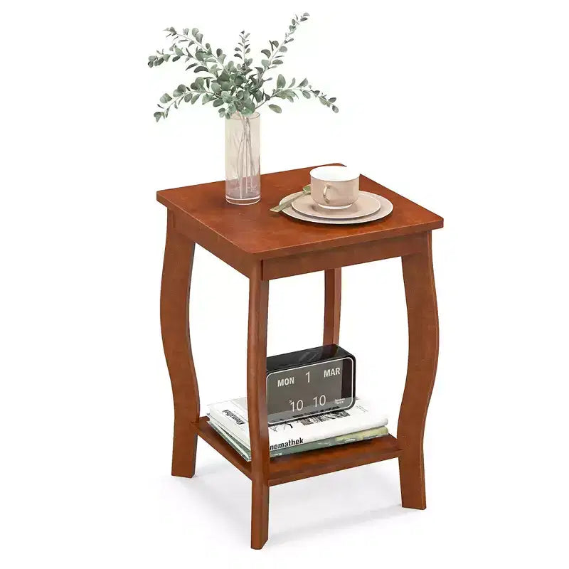 Costway 2-Tier Square End Table Narrow Sofa Side Nightstand w/ Storage Shelf & Wood Legs