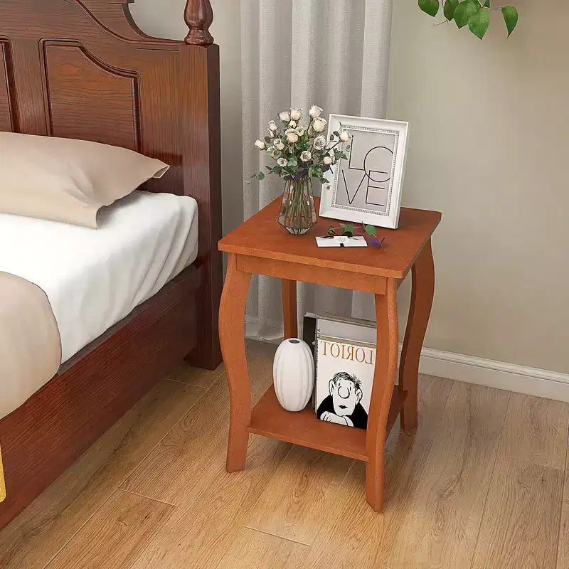 Costway 2-Tier Square End Table Narrow Sofa Side Nightstand w/ Storage Shelf & Wood Legs